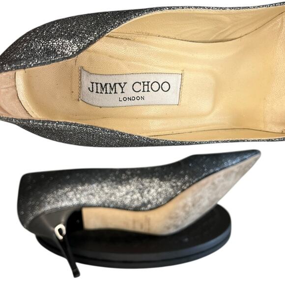Women's Jimmy Choo Romy Lame Glitter Pointed Toe Pump Heel Size 39.5 Silver - Picture 7 of 7